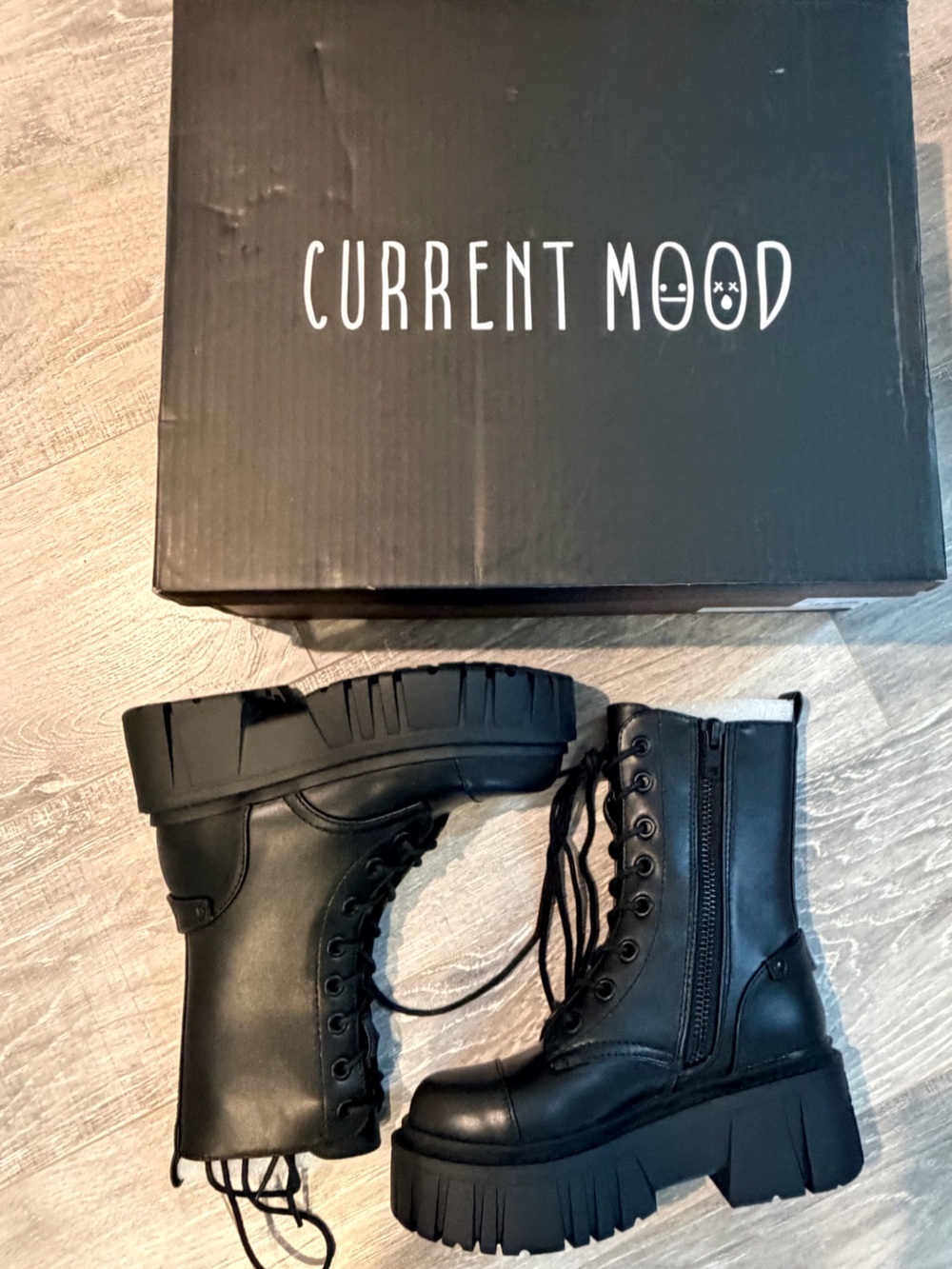 Current Mood Black Chunky Lace-Up Platform Combat Boots - Brand New in Box